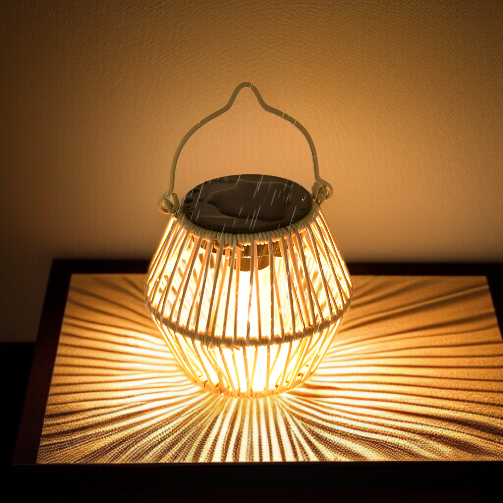 Lámpara de mesa solar impermeable de bambú para exteriores