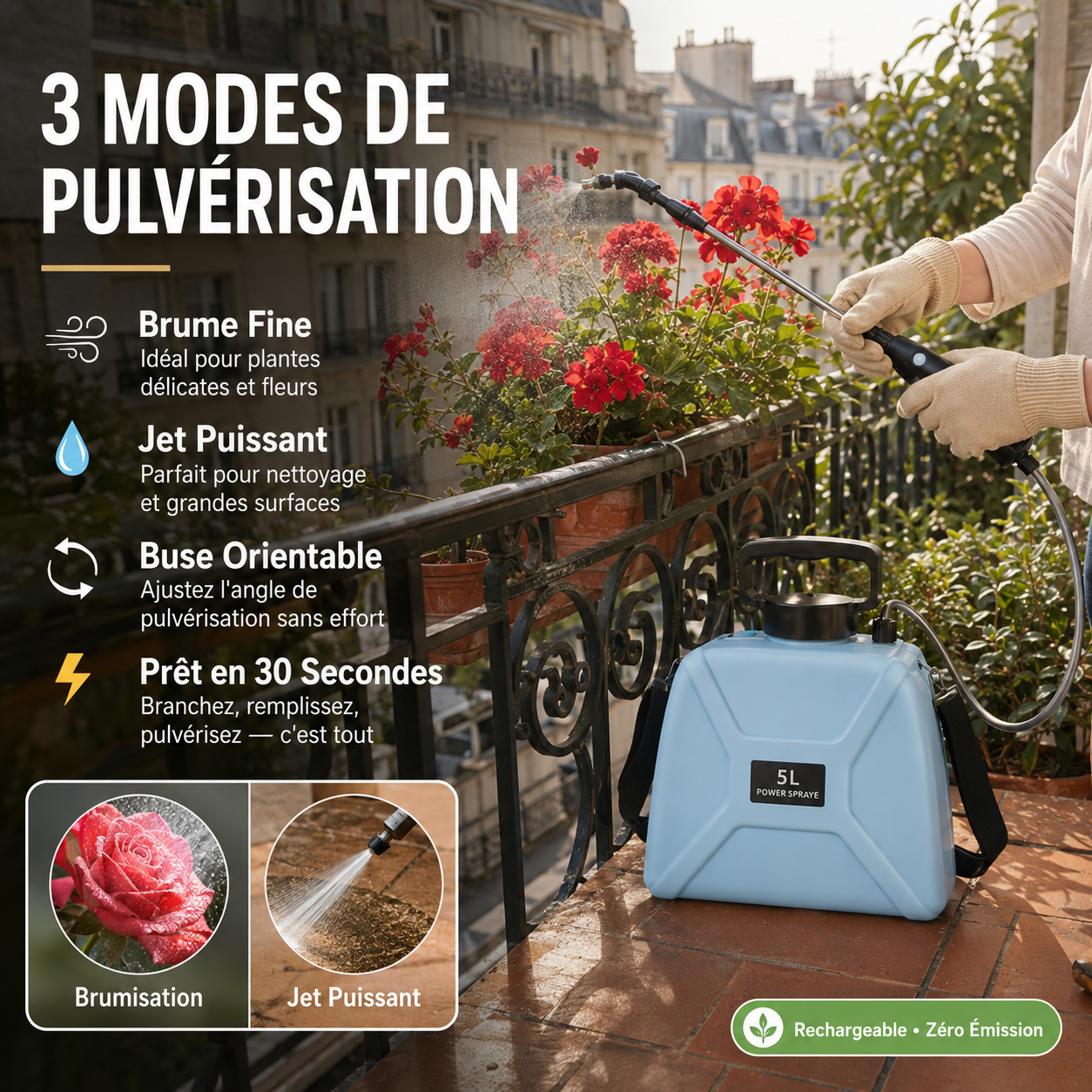 Pulvérisateur électrique multifonction pour arrosage, désinfection et traitement des plantes