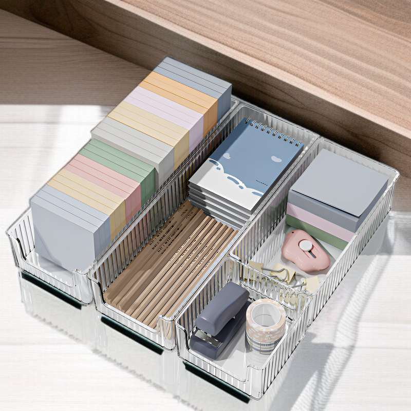卓上収納ボックス 透明引き出し式文具収納ボックス 卓上ノート収納 積み重ね収納ボックス