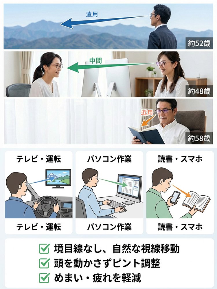 調光＆自動焦点調整チタン老眼鏡