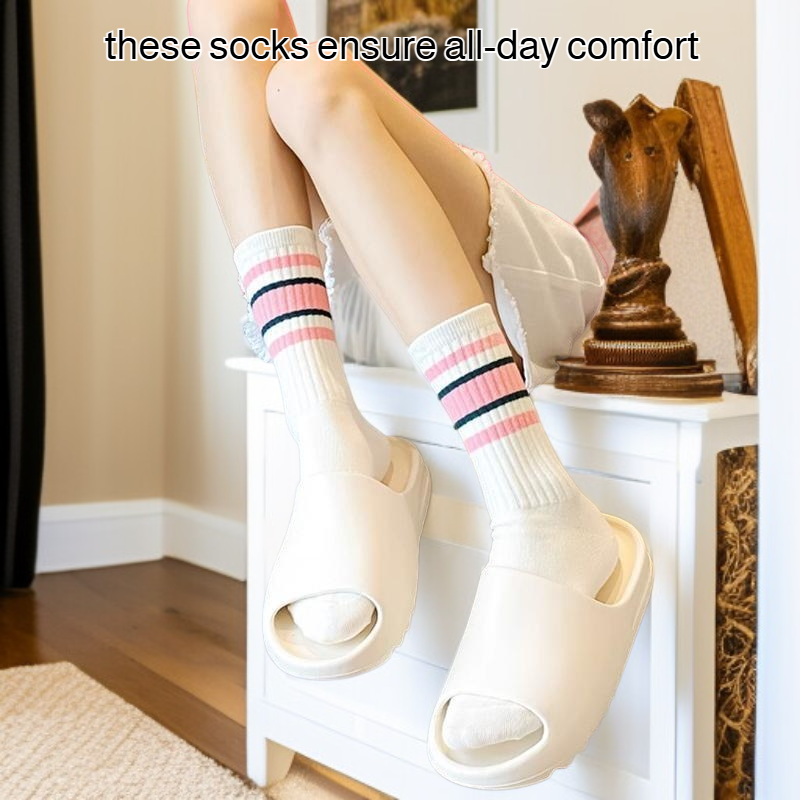 Black and White Striped Women's Sports Socks