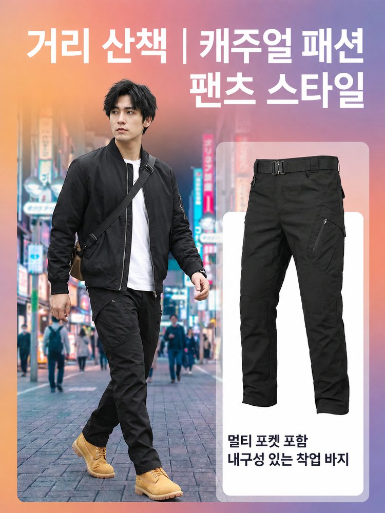 다주머니 소프트쉘 신축성 내마모 전술 바지