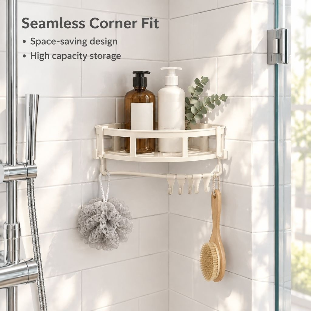 Shower corner basket, easy-to-install storage shelf