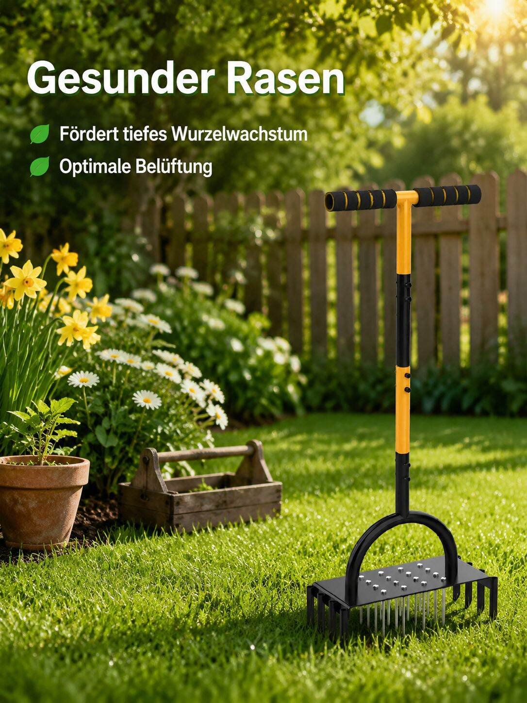 Rasen-Belüfter mit Kohlenstoffstahl, Handlauf-Design, geeignet für Garten und Rasen