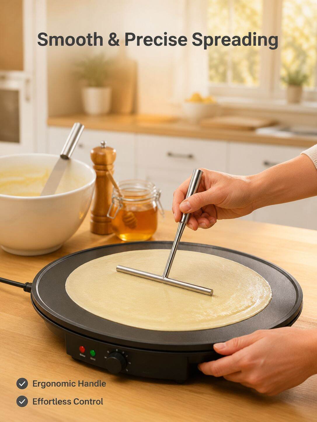 Stainless Steel Crepe Spreader and Spatula Set for Pancakes