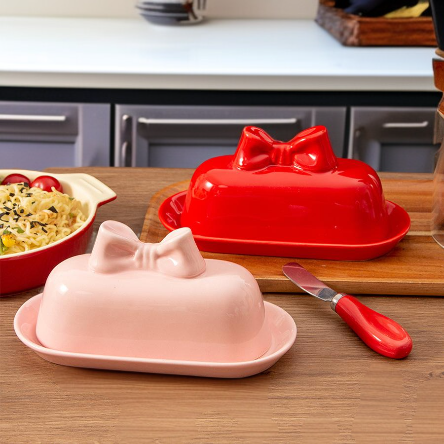 귀여운 리본 세라믹 버터 접시