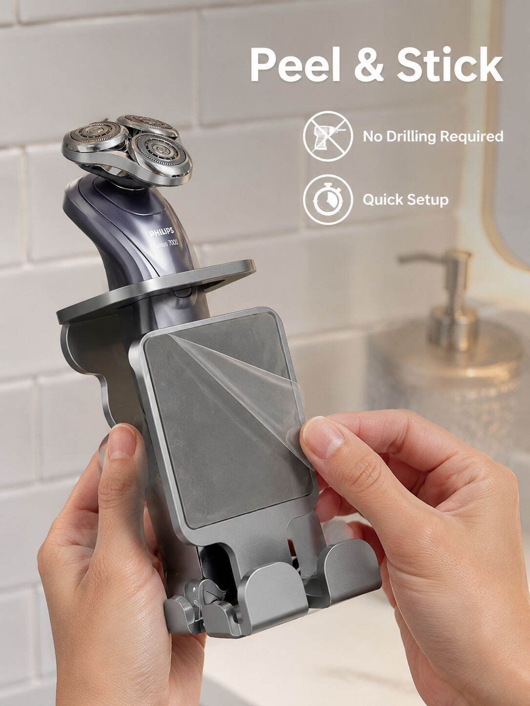 No-Drill Bathroom Razor Holder, Electric Shaver Storage Rack