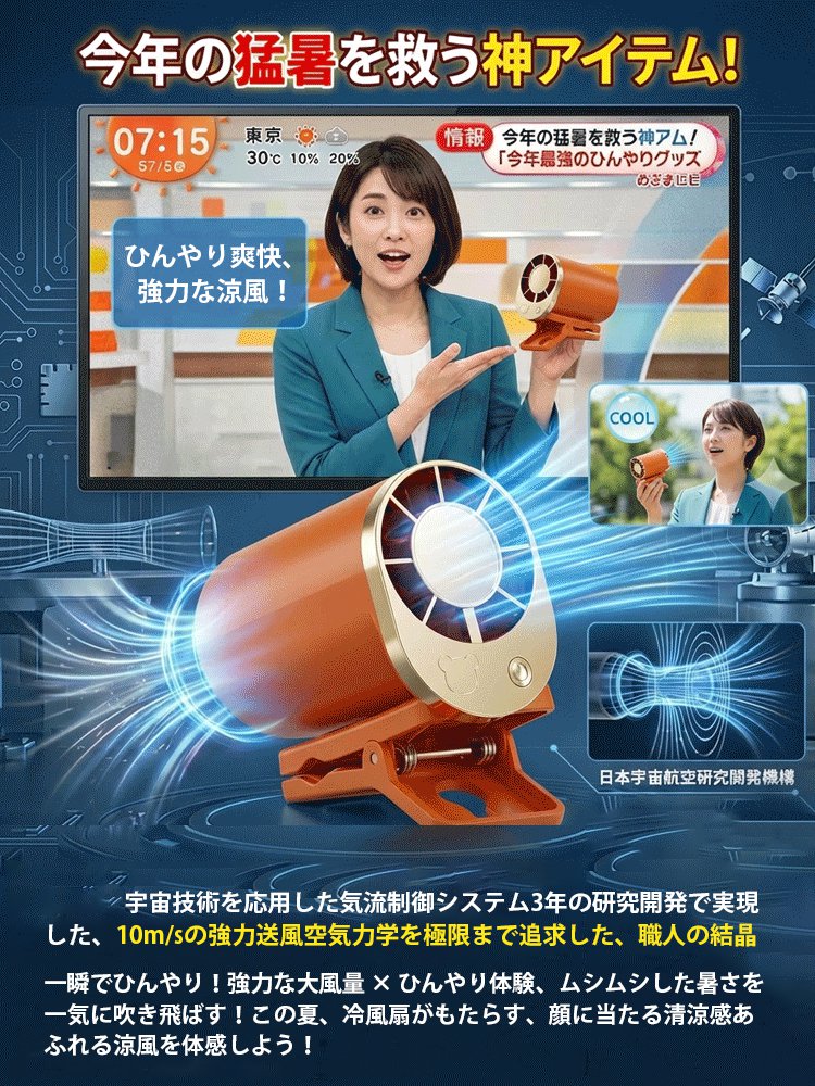【体感マイナス超ひんやり】半導体冷却クリップファン