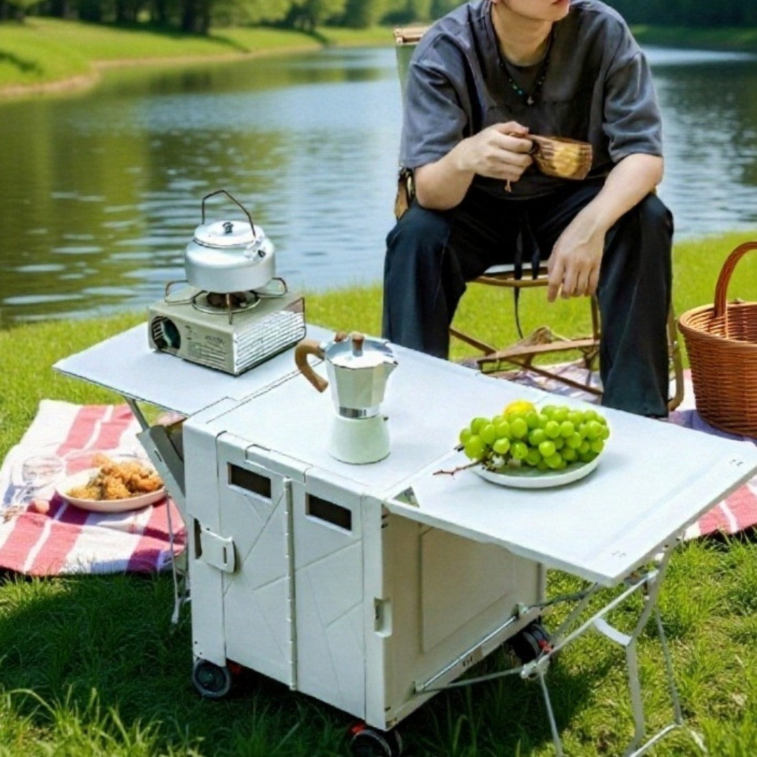 바퀴가 달린 휴대용 접이식 테이블