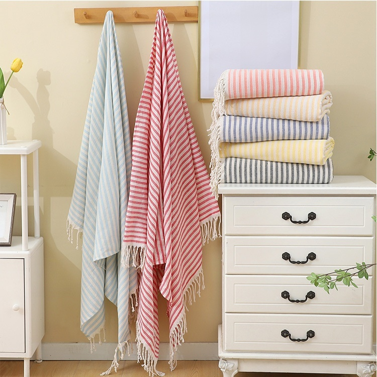 Extra Large Thick Absorbent Striped Bath Towel with Tassels