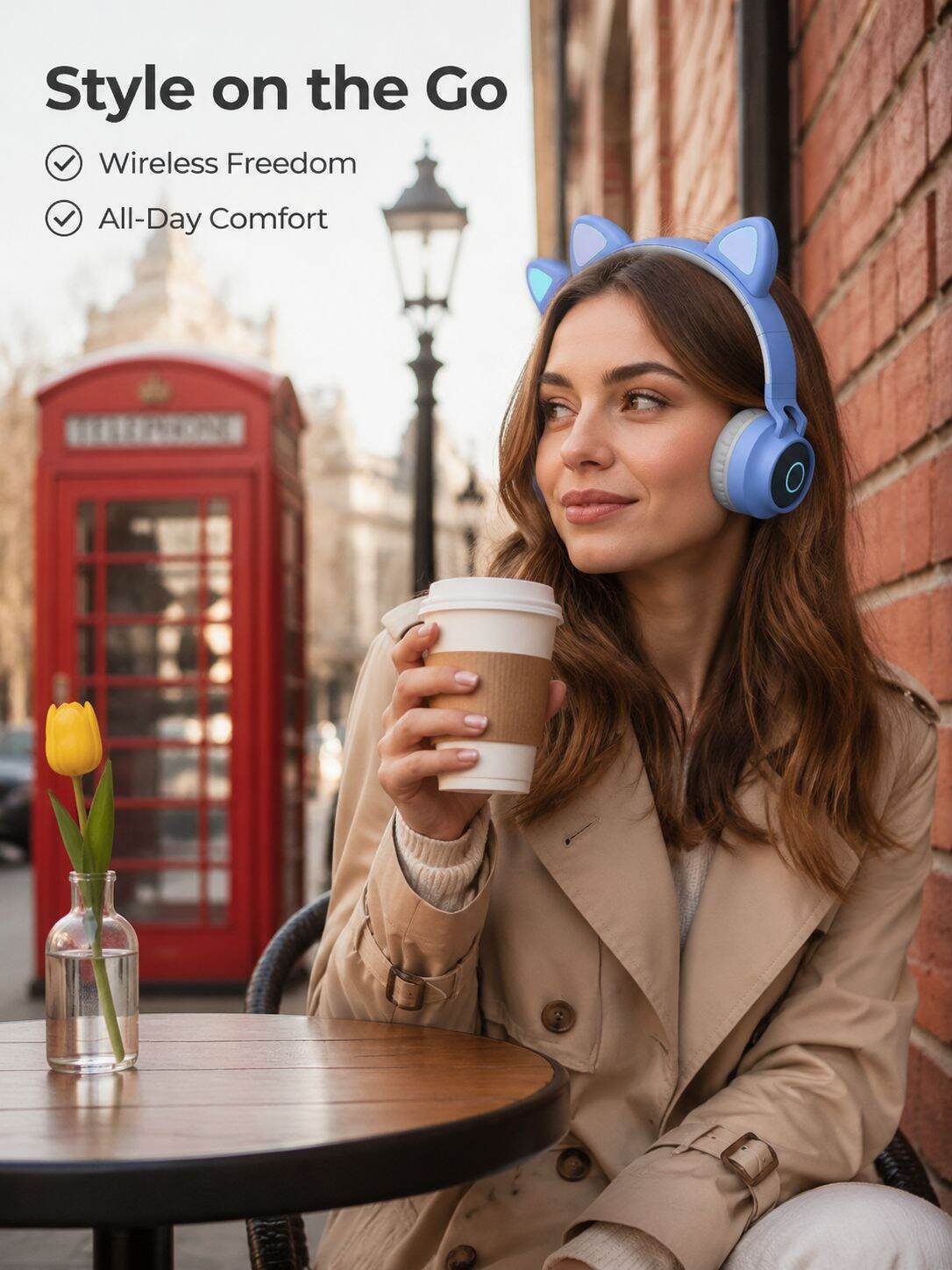 Cute pluggable cat ears light-up wireless Bluetooth headphones