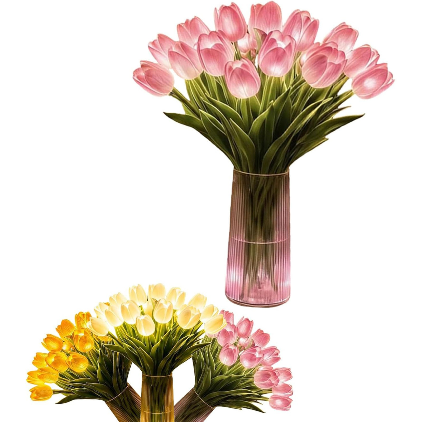 バレンタインデーチューリップ発光手持ち花束家庭装飾ミックスカラー撮影用フェイクフラワー