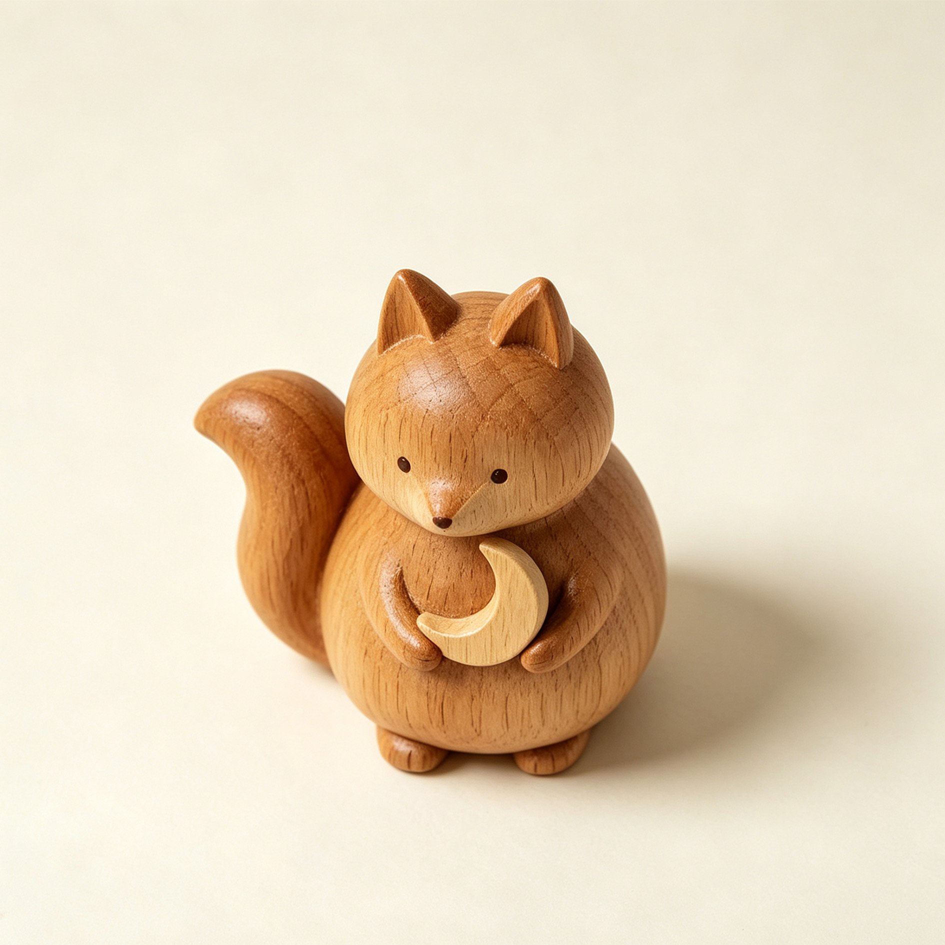 月の形をした木製の狐の置物