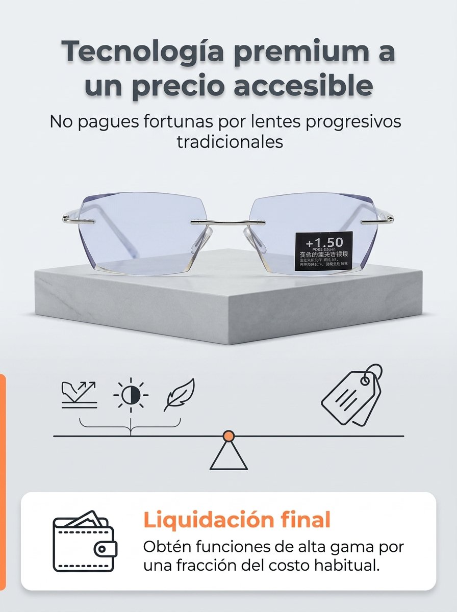 Lentes de titanio autoenfoque 0.1s: Ve cerca, lejos y cambian a lentes de sol.