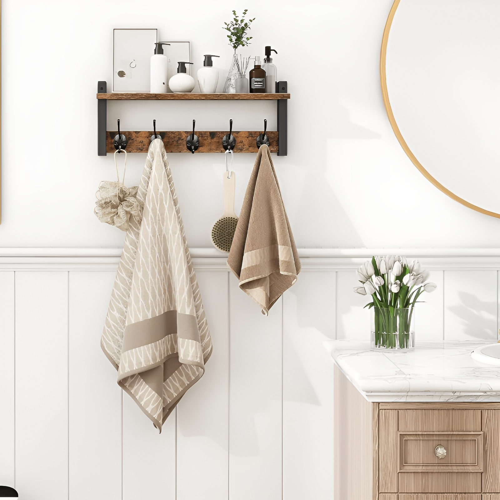 벽면 고정형 원목 수납 선반