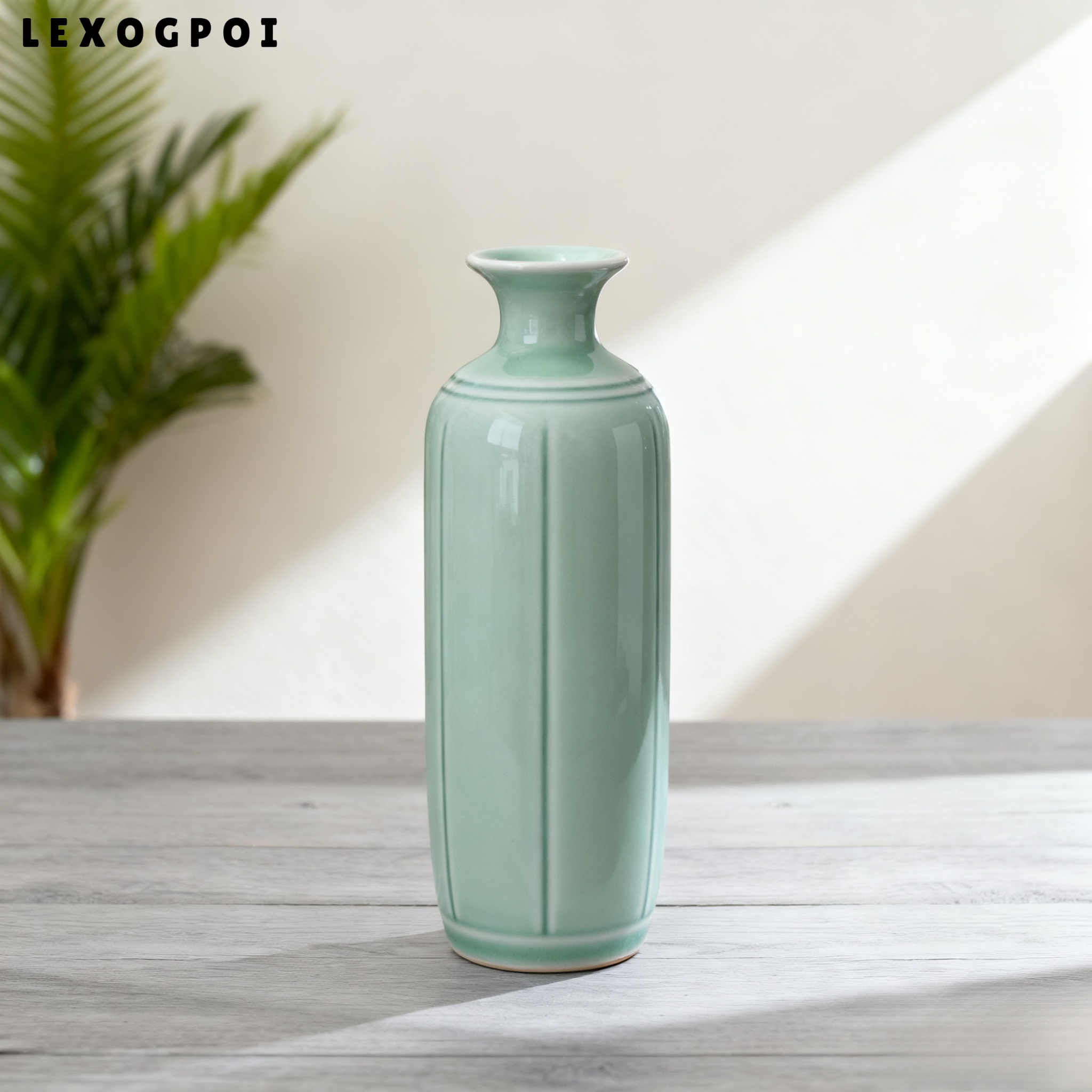 전통적인 셀라돈 도자기 줄무늬 디테일