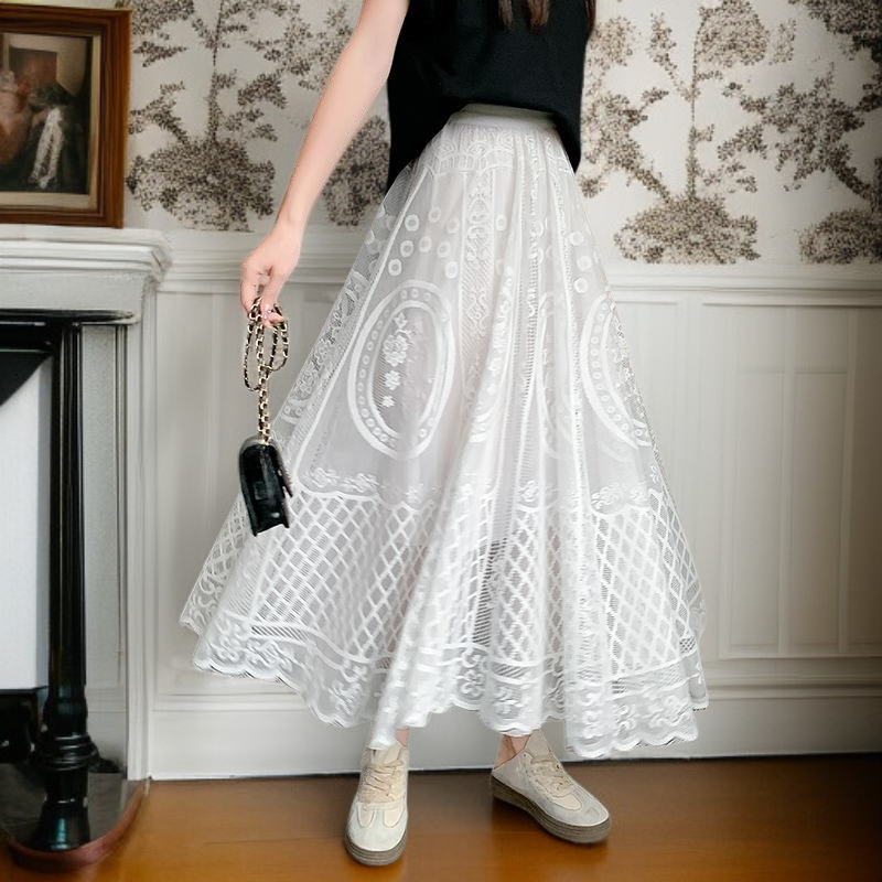 春新作 ハイウエスト ミディアム丈 フェアリースカート レディース