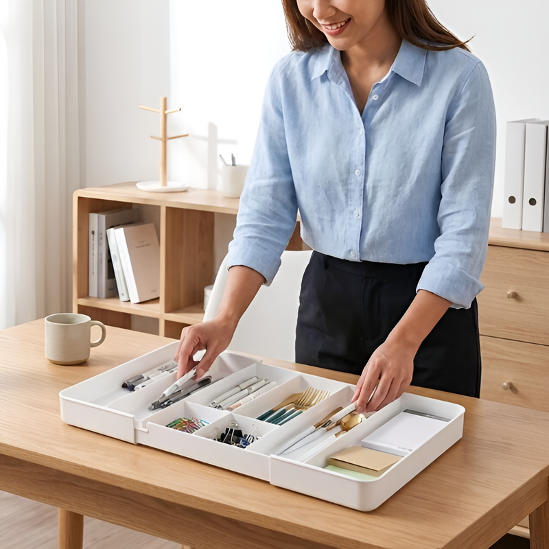 กล่องเก็บของลิ้นชักสไตล์ญี่ปุ่น กล่องเก็บของแบบแยกส่วน กล่องเก็บของเครื่องใช้ในสํานักงานแบบพับเก็บได