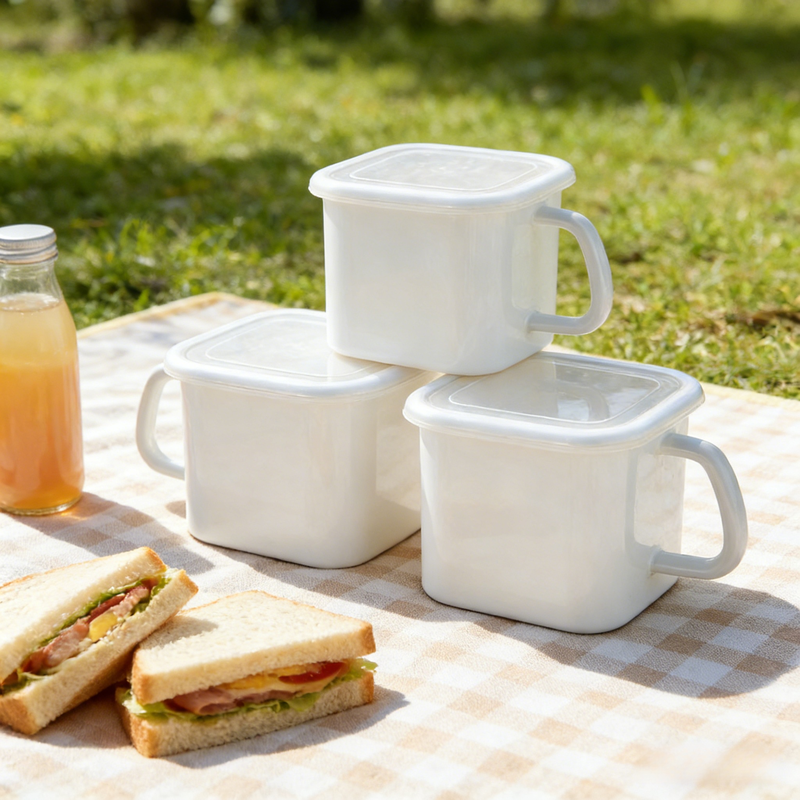 現代之家琺瑯手柄直火烹飪儲物容器白色