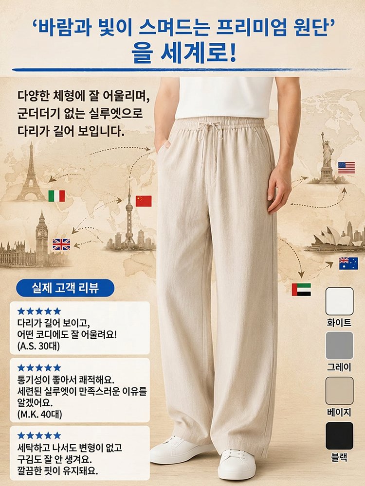 편안한 밴딩 남성 코튼 린넨 팬츠