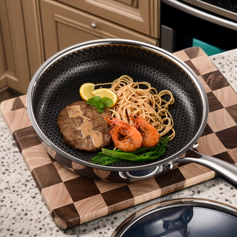304 Stainless Steel Honeycomb Non-Stick Cookware Set with Lid for Kitchen Use