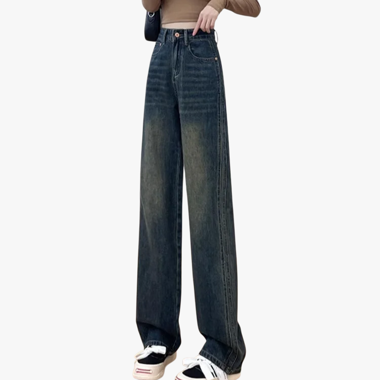 女性用ゆったりレトロワイドレッグクロッチカバージーンズ ナロー・スプリング・ハイウエスト・パデッド・ドラッグ・パンツ ジーンズゆったりワイドストレート股下カバー春秋トップス