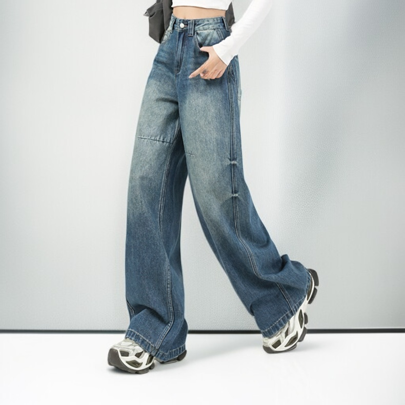 レディースレトロワイドパンツ股間ジーンズ