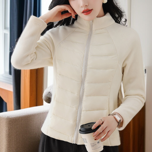 여성 아웃도어 패딩 화이트 슬림 트레이닝 아우터 하이넥 구속 없는 패딩