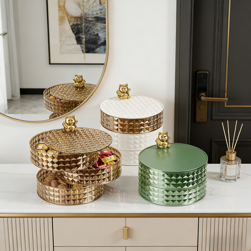 กล่องเก็บผลไม้และลูกกวาดทรงกลมแบบหรูสำหรับห้องนั่งเล่น ถาดผลไม้แห้งและเมลอน