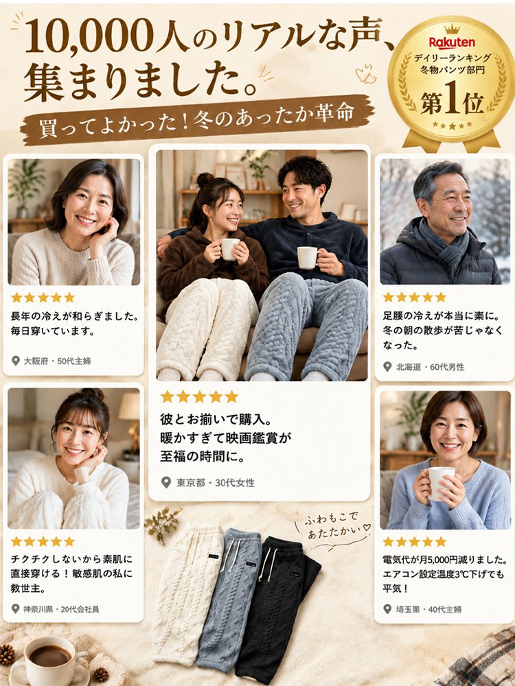 SL-男女兼用 厚手フリース ゆったり防寒パンツ