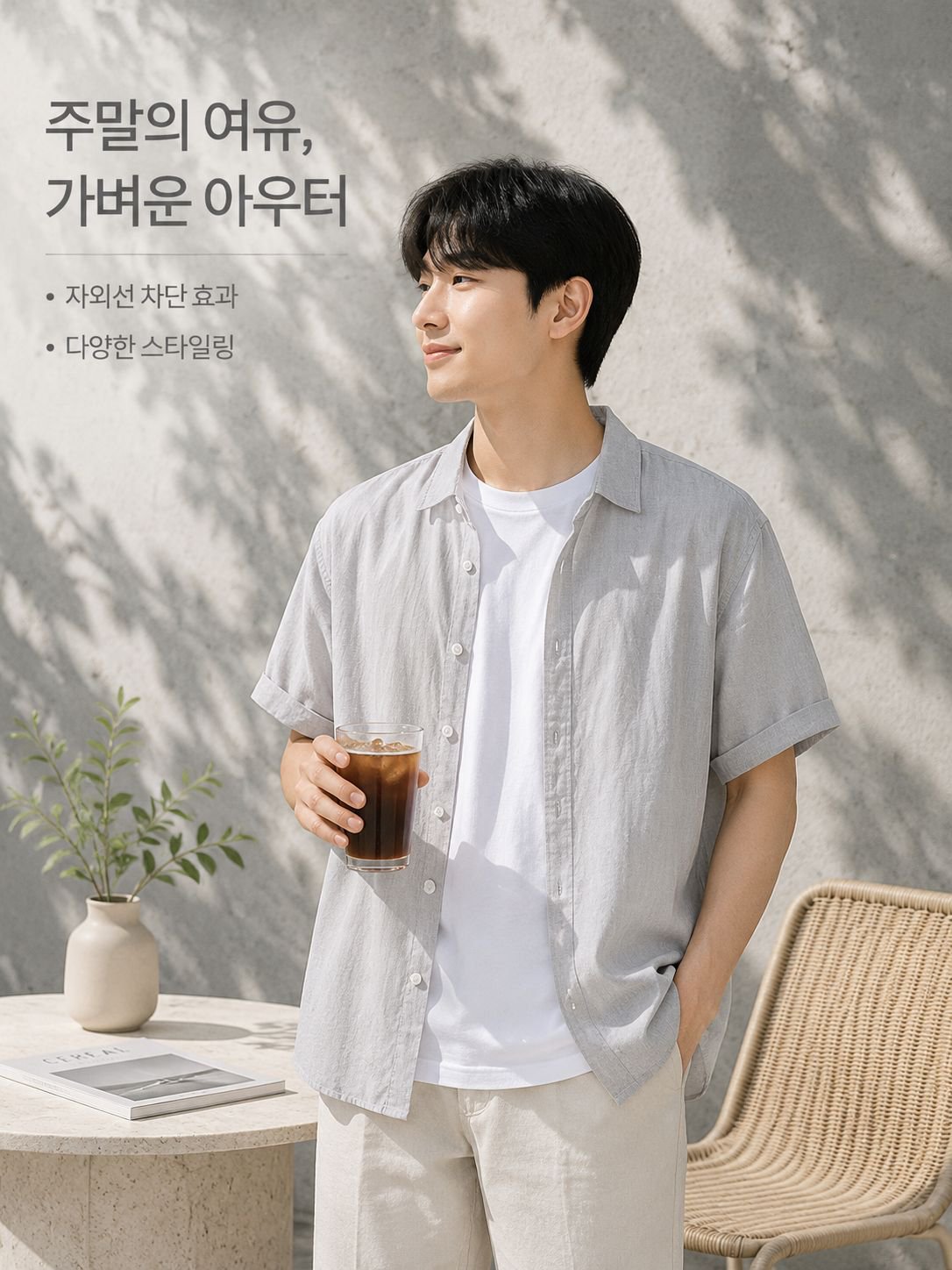 남성 여름용 린넨 반팔 셔츠