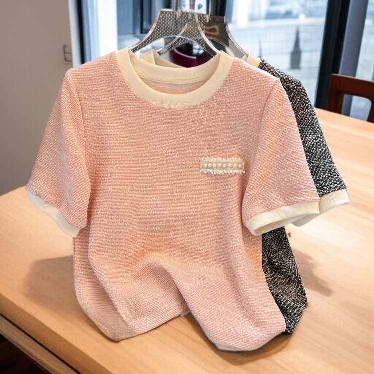 アイスシルク 半袖 レディース ピンク トップス 半袖 ニットTシャツ アイスシルク Tシャツ