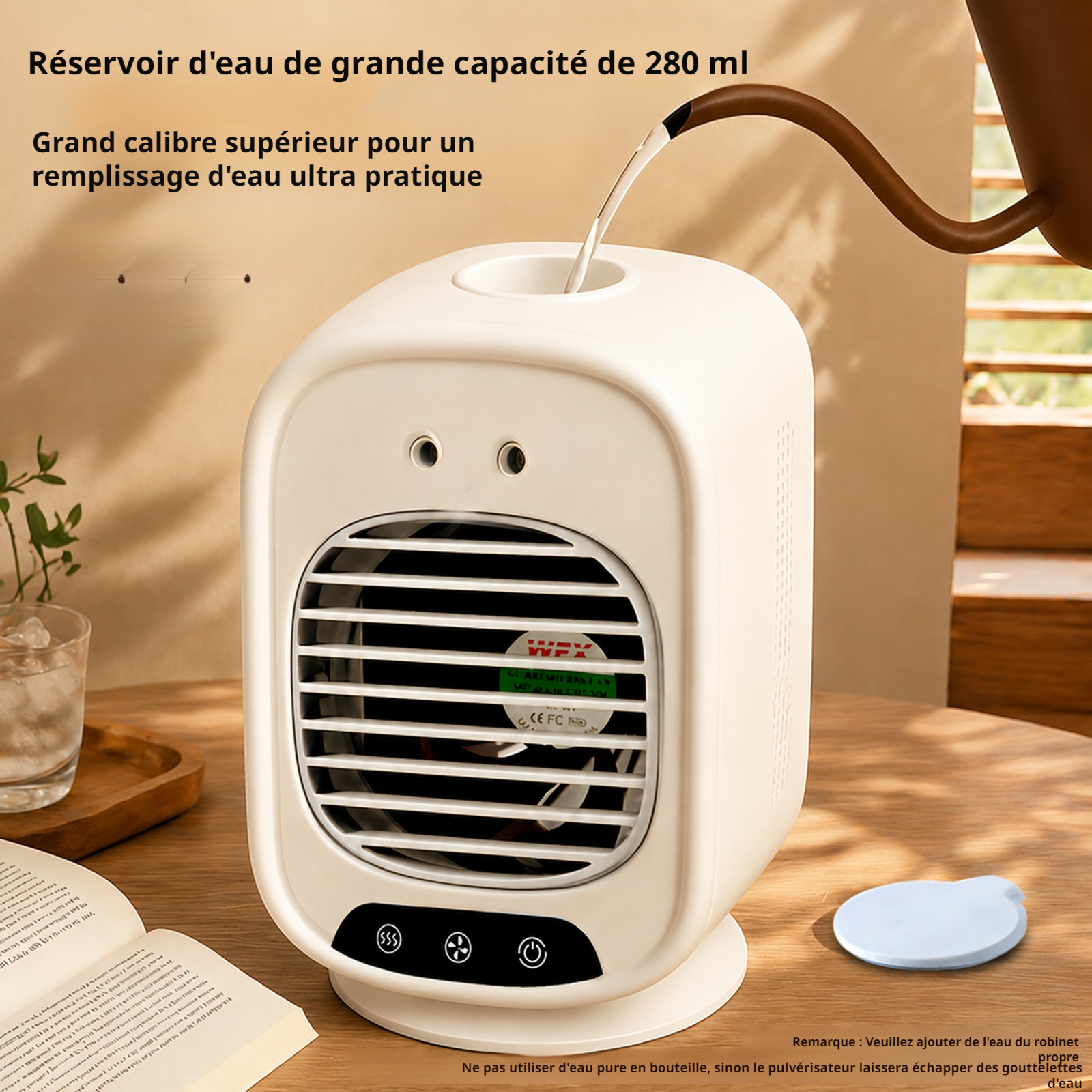 Mini ventilateur climatiseur USB rechargeable, refroidisseur d'air portable pour bureau et dortoir