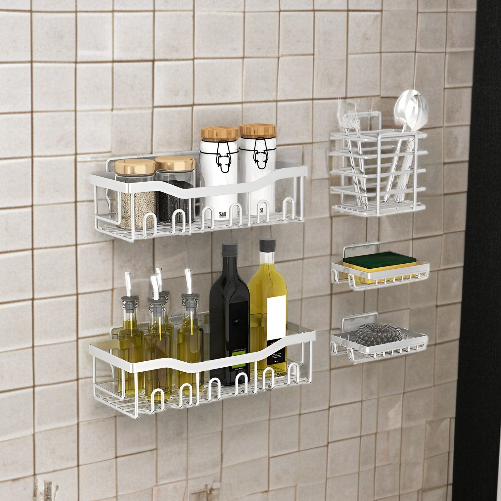 Drill-free wall shelf for bathroom essentials
