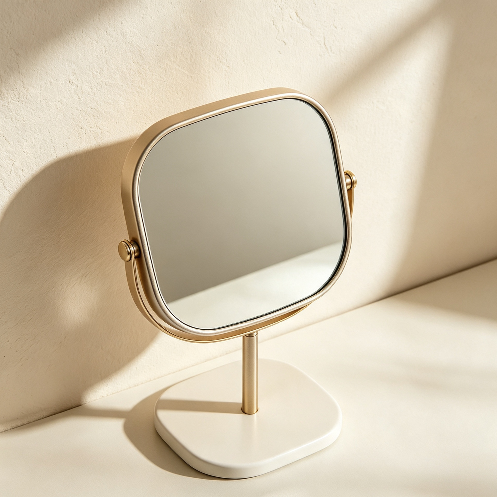 Set of two tabletop makeup mirrors on vanity