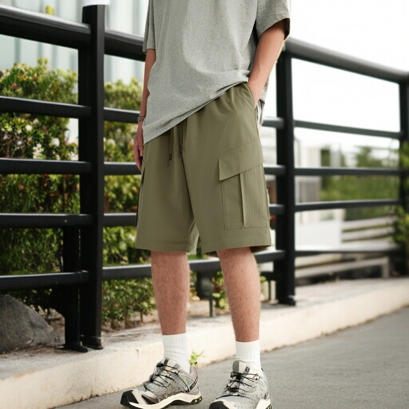 남성 아웃도어 캐주얼 팬츠 멀티 포켓 탈부착 체크 카고 바지 와이드 텍스처 캐주얼 팬츠