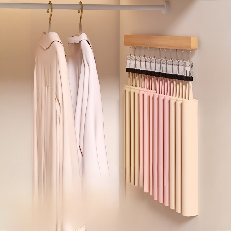 Household retractable slide solid wood clothes hanger