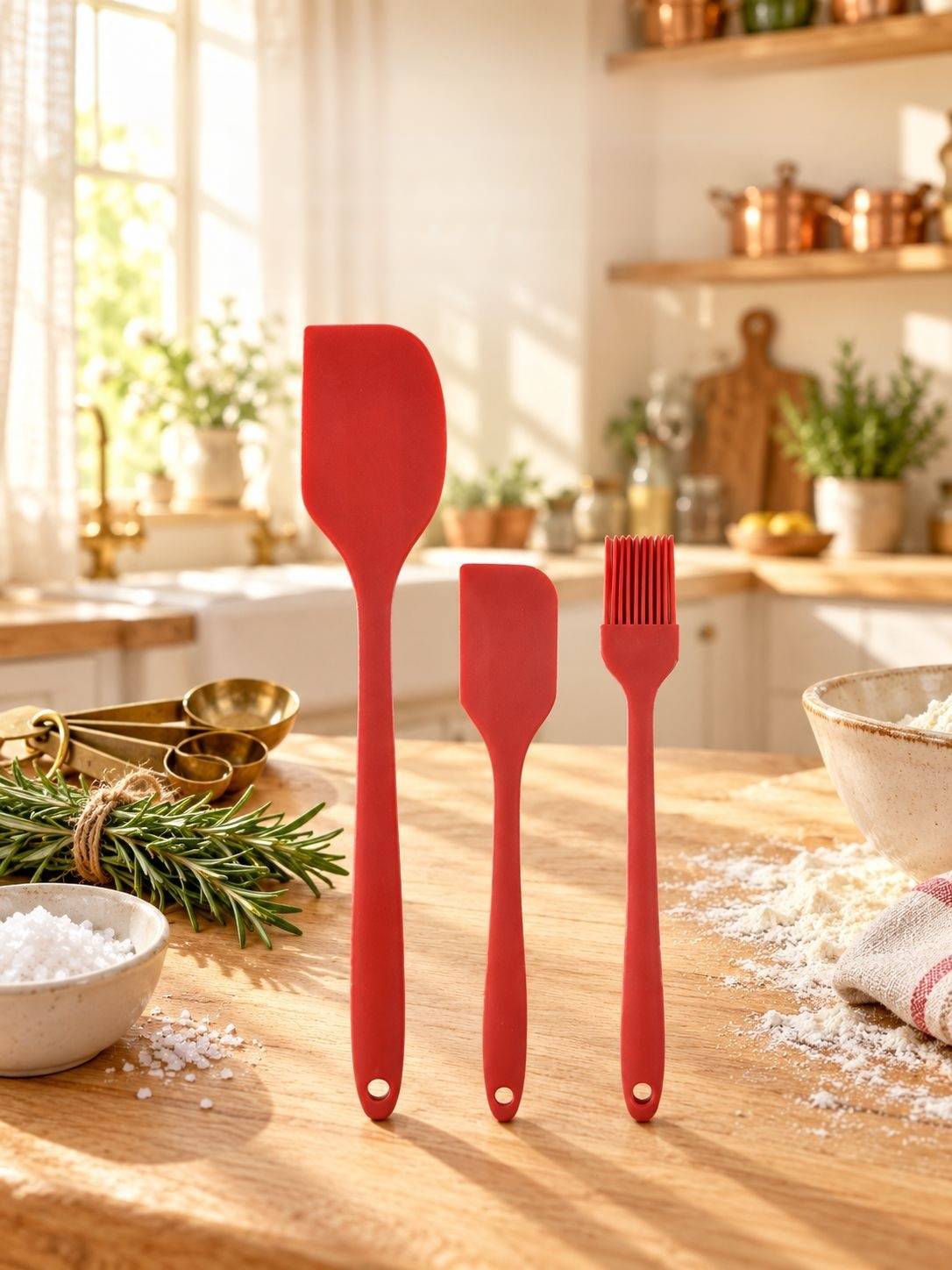 Set de 3 spatules et pinceau en silicone monobloc pour pâtisserie