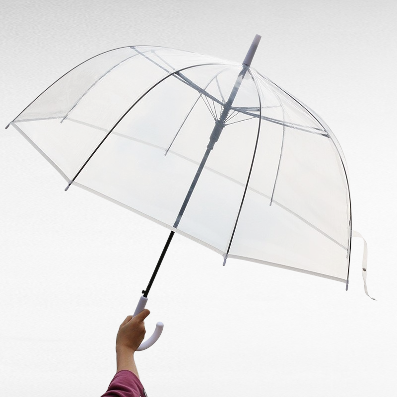 長柄16本骨防風ダブル厚手生地透明傘