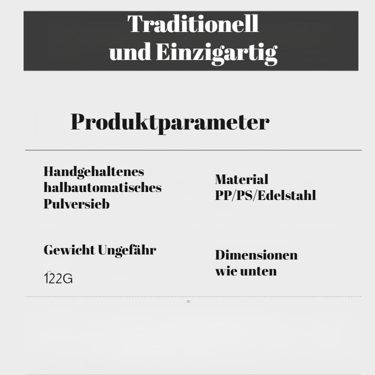 Handgeführtes halbautomatisches Feinsieb aus Edelstahl mit Filternetz