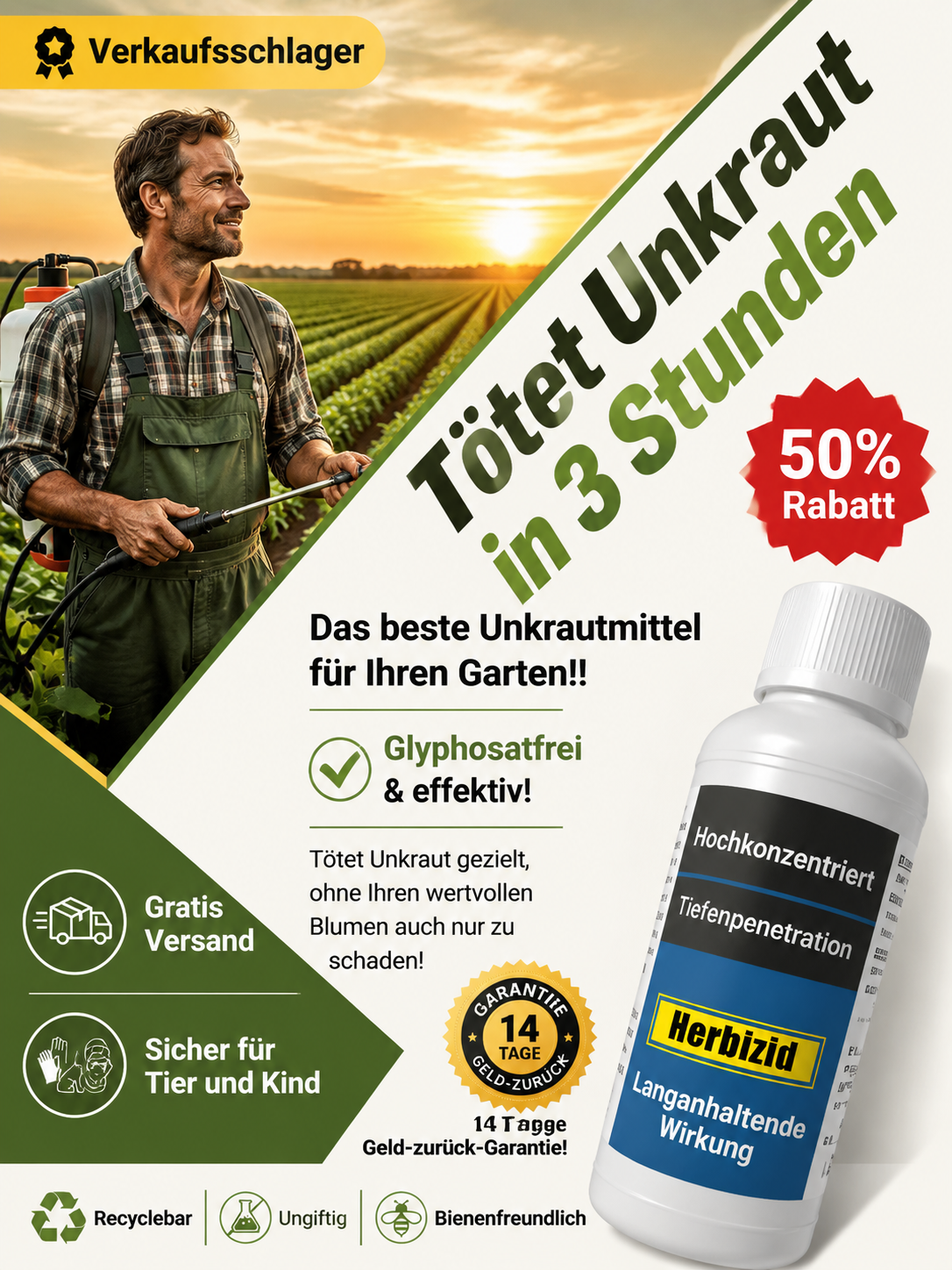 【100 Prozent Glyphosatfre】Hohenheim Forschungs-Bio-Unkrautvernichter✨5 Jahr Schutz vor Unkraut✨