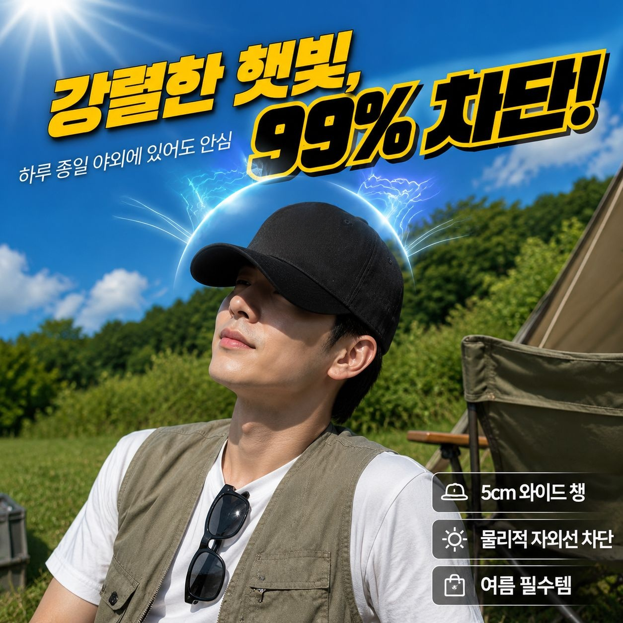 야외 스포츠 볼캡 선글라스 일체형 모자