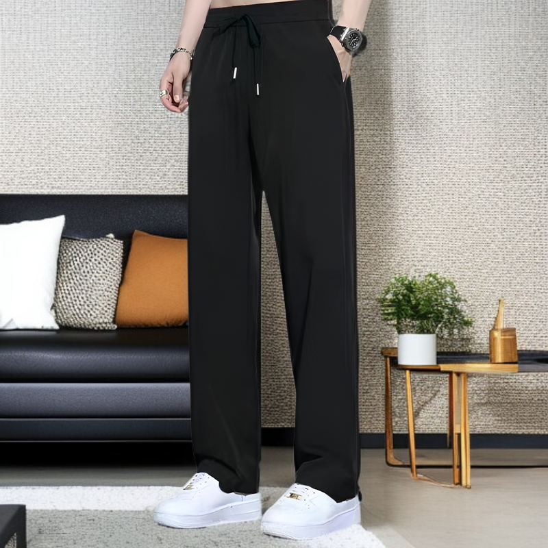 夏の薄いアイスシルクパンツメンズルーズストレートパンツドレープパンツ速乾スポーツパンツカジュアルパンツ