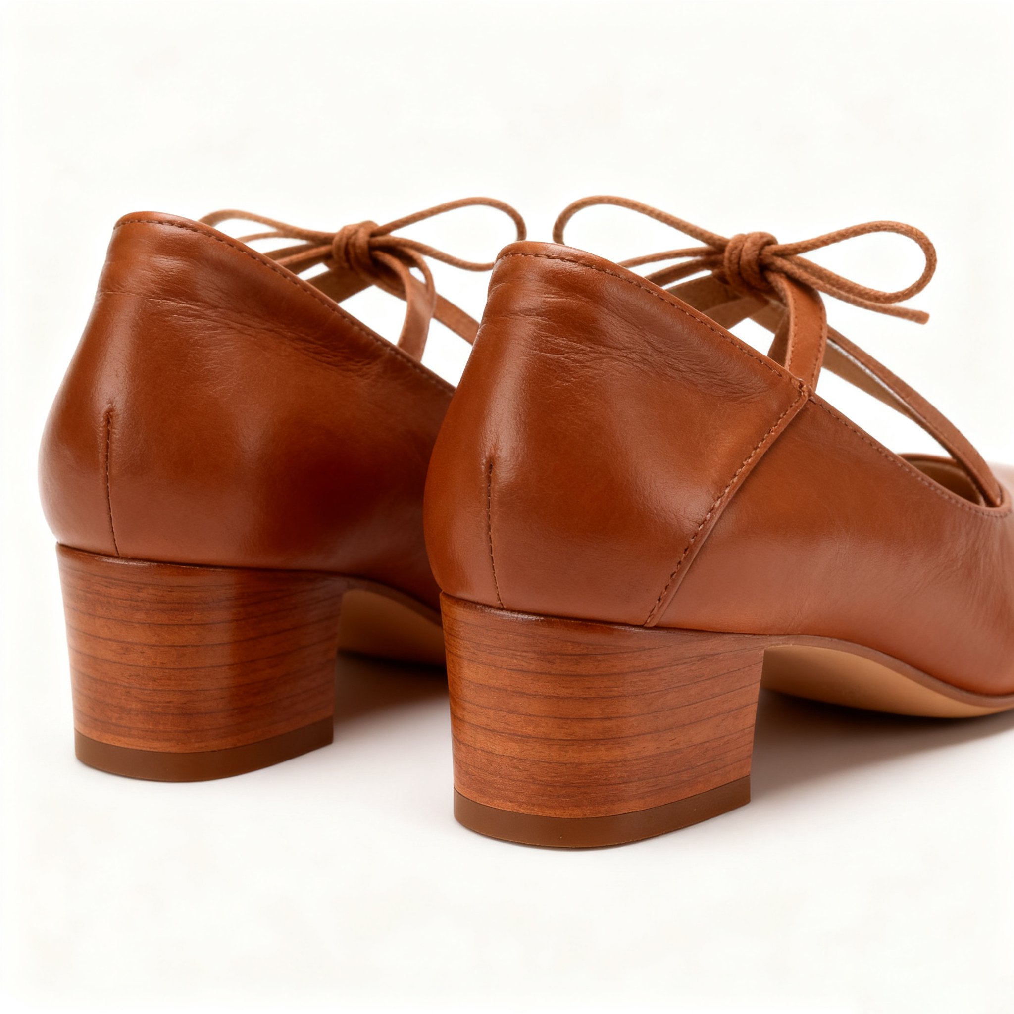 여성 레이스업 미들힐 가죽 구두 정면 사진