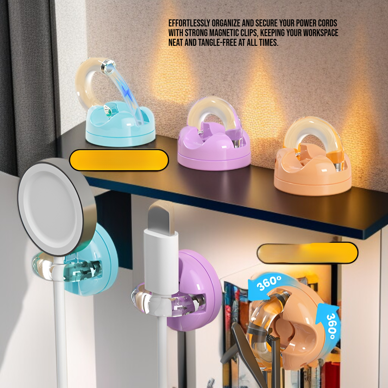 Power Cord Organizer and Holder, Magnetic Cable Management Clip