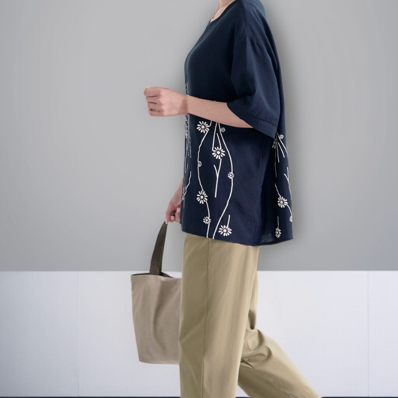 レディースカジュアルルーズコットンリネンTシャツ