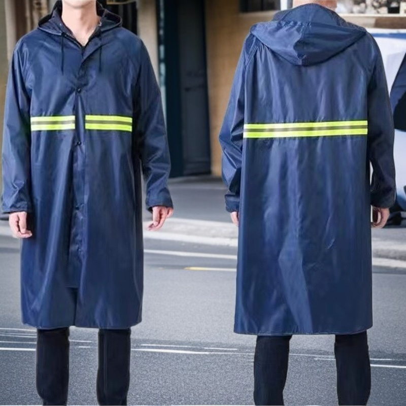 남녀 공용 더블 포켓 두꺼운 지퍼 롱 레인코트