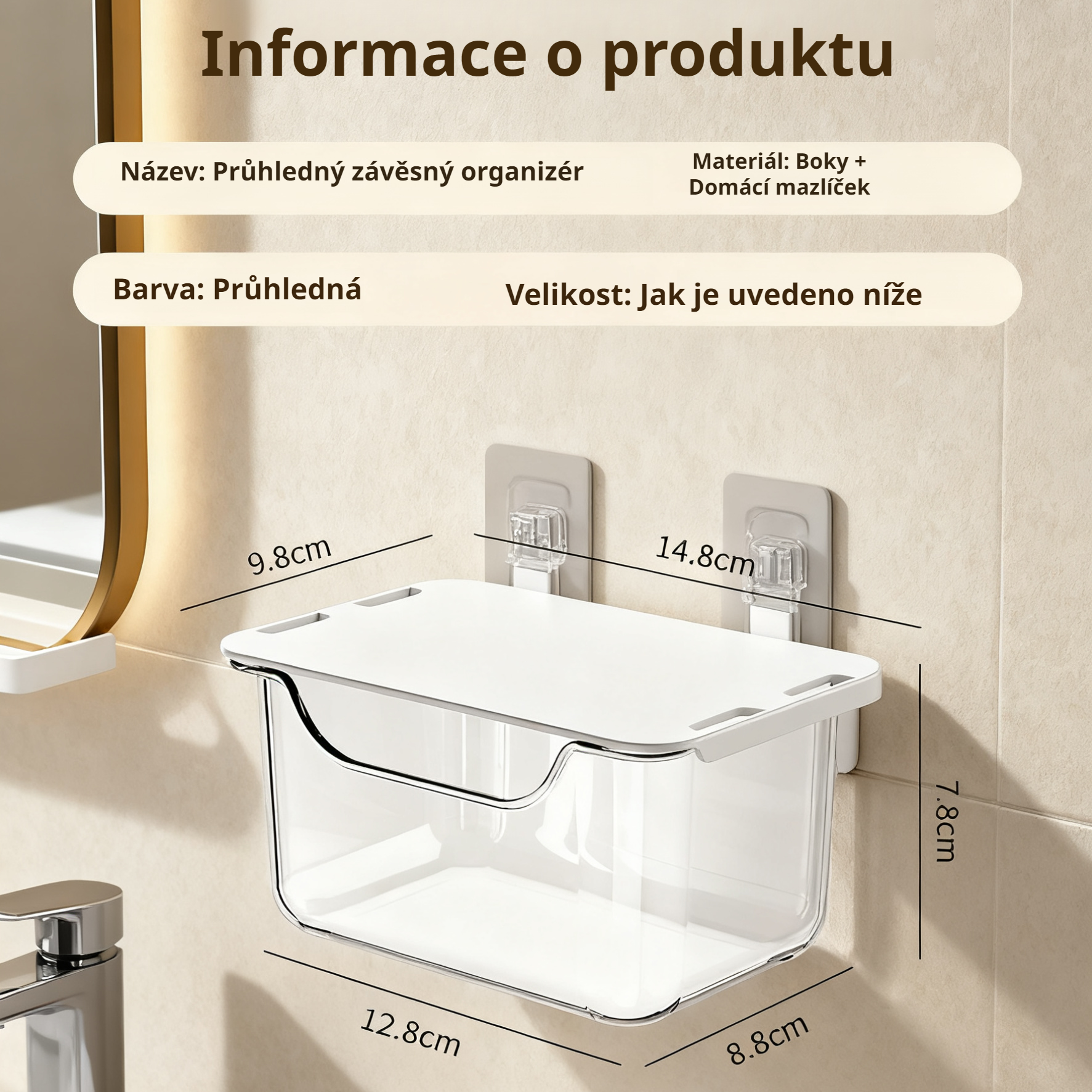 Nástěnná koupelnová police bez vrtání 