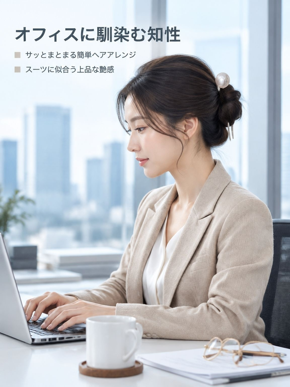 アップスタイルに映える、洗練されたU字型パールヘアピン