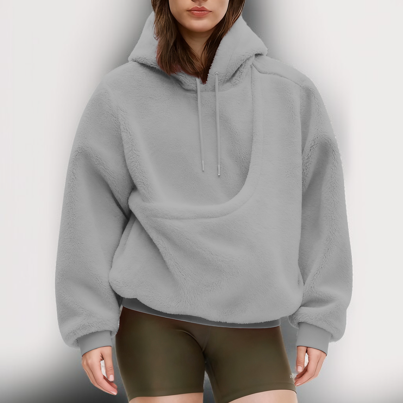 여성용 단색 후드 플리스 풀오버 스웨트셔츠